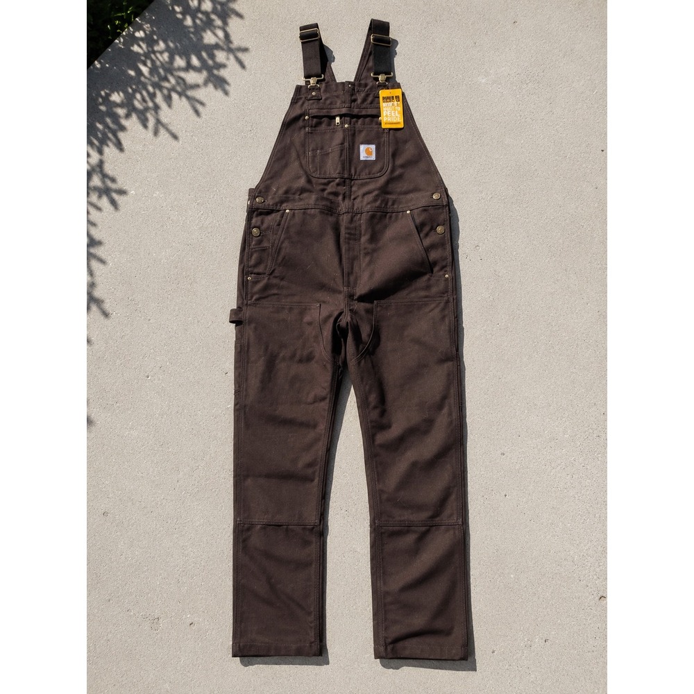 NWT Carhartt R01-M Duck Bib Overalls Brown Relaxed Fit Mens 44x32 Workwear